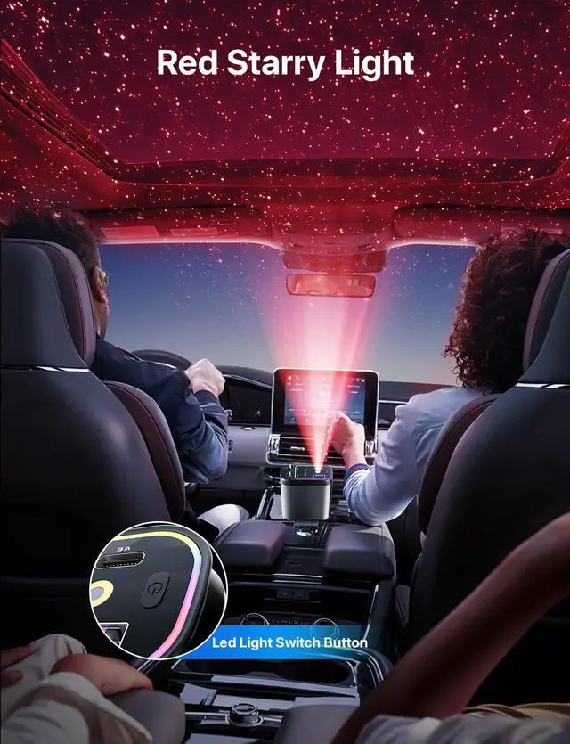 Alt view image 3 of 6 - Starlight Retractable Car Charger with Dual Type C Cables 66W Starlight in Car roof 4 in 1 Retractable Car Phone Charger Adapter Fast Charging USB C Cable Compatible with iPhone 17/16/15/14 Galaxy