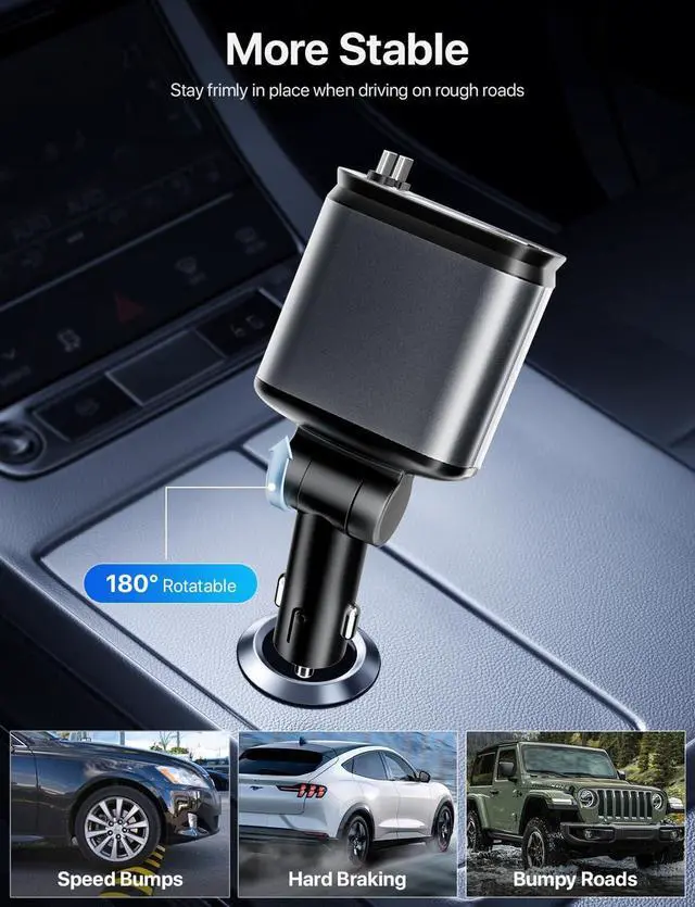 Alt view image 6 of 6 - Starlight Retractable Car Charger with Dual Type C Cables 66W Starlight in Car roof 4 in 1 Retractable Car Phone Charger Adapter Fast Charging USB C Cable Compatible with iPhone 17/16/15/14 Galaxy