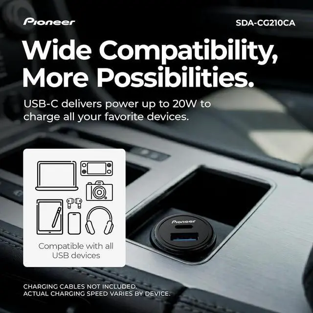 Alt view image 3 of 6 - Pioneer 20W USB-C Car Charger Dual Port Fast Car Charger with USB-C Power Delivery & 18W USB-A 2-Port Cigarette Lighter Adapter for iPhone Android
