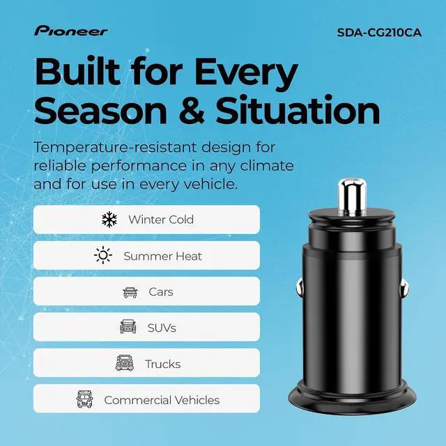 Alt view image 5 of 6 - Pioneer 20W USB-C Car Charger Dual Port Fast Car Charger with USB-C Power Delivery & 18W USB-A 2-Port Cigarette Lighter Adapter for iPhone Android