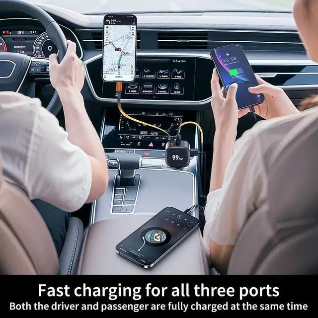 Alt view image 4 of 7 - Retractable Car Charger 99W USB C Car Charger Adapter 3-in-1 Multi Port Fast Charging Car Accessories Compatible with iPhone 17/16/15 Series