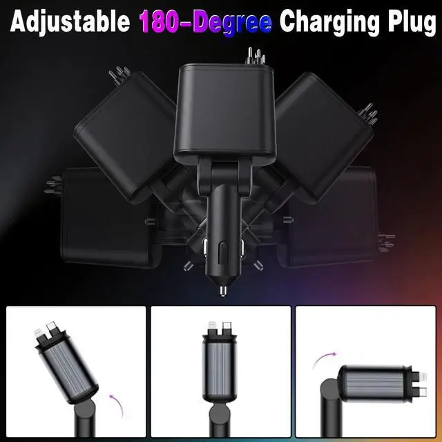 Alt view image 6 of 7 - 5 in 1 Retractable Car Charger with Starlight 120W Starlight in Car Roof Retractable Car Phone Charger Adapter Fast Charging USB C Cable Compatible with iPhone 17 16 15 14 13 12 11