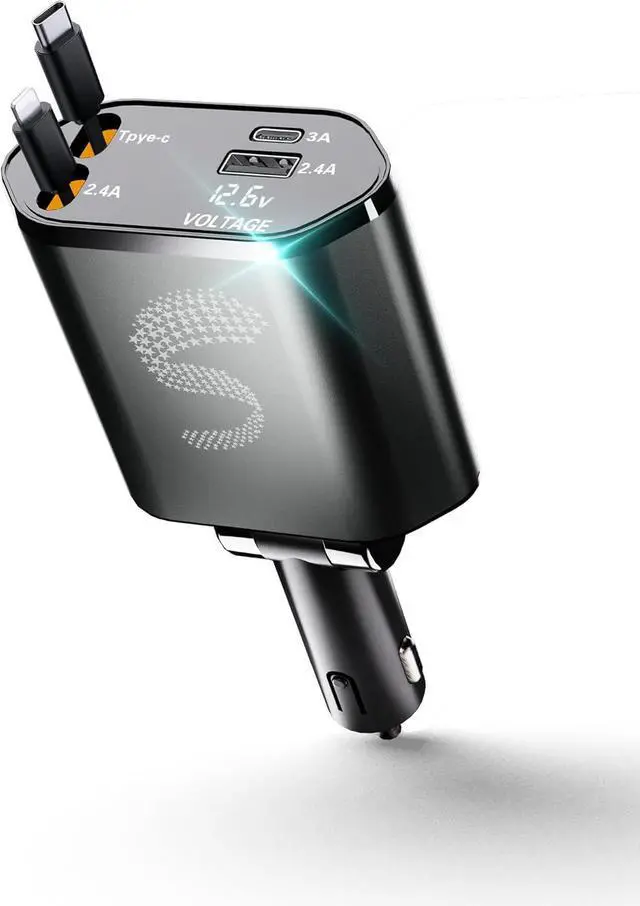 Main image of Retractable Car Charger USB C Fast Charging 120W Car Accessories Cigarette Lighter Adapter Car iPhone17 16 15 14 13 Galaxy S26 Pixel Charger Travel Essentials Gift for Travelers Men Women