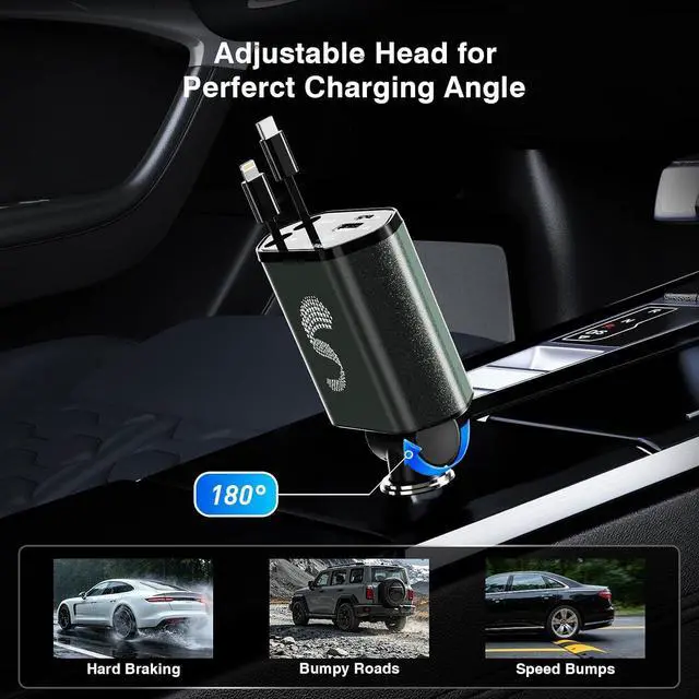 Alt view image 5 of 7 - Retractable Car Charger USB C Fast Charging 120W Car Accessories Cigarette Lighter Adapter Car iPhone17 16 15 14 13 Galaxy S26 Pixel Charger Travel Essentials Gift for Travelers Men Women