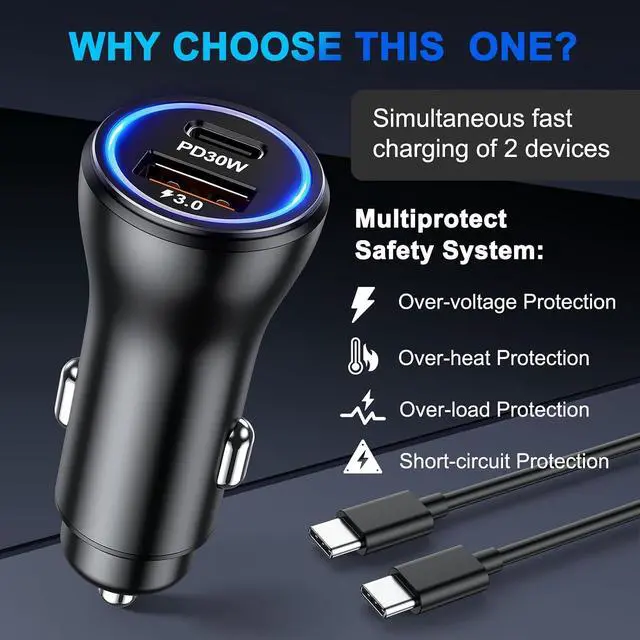 Alt view image 4 of 7 - Car Charger USB Car Phone Charger Dual Ports Car Adapter for iPhone 17 16 15 Pro Max/14/13/iPad S26/S25 Android Cell Phone