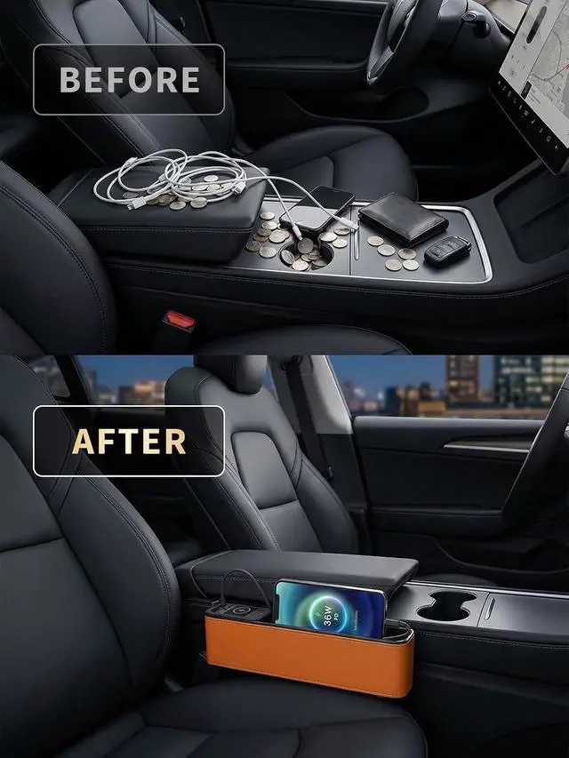 Alt view image 4 of 7 - 75W Retractable Car Charger with Car Seat Gap Filler 4 in1 Fast Charging Car Adapter Built-in 36W PD USB C Cable & Storage Organizer for Phone/Sunglasses/Cards No More Lost Items