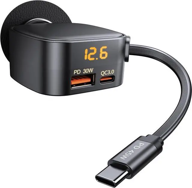 Main image of 93W Retractable Car Charger USB C Car Charger Fast Charging with PD PPS & QC 3.0 Multi Port Cigarette Lighter Adapter with Voltmeter for iPhone 17 16 15 Pro Max S26/S25 iPad Pixel