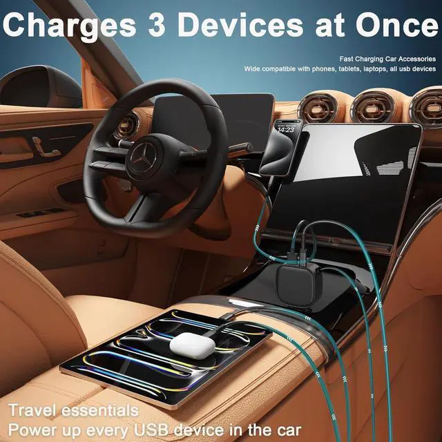 Alt view image 6 of 7 - 93W Retractable Car Charger USB C Car Charger Fast Charging with PD PPS & QC 3.0 Multi Port Cigarette Lighter Adapter with Voltmeter for iPhone 17 16 15 Pro Max S26/S25 iPad Pixel