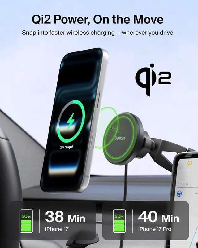 Alt view image 2 of 7 - Tesla Phone Mount Magnetic Wireless Car Mount for EV (Strong Magnet) w/ 3.3ft USB C Cable Qi2 MagSafe Compatible Fast Charging for iPhone 17/16/15 Model 3 Model Y etc. - Tesla Accessories