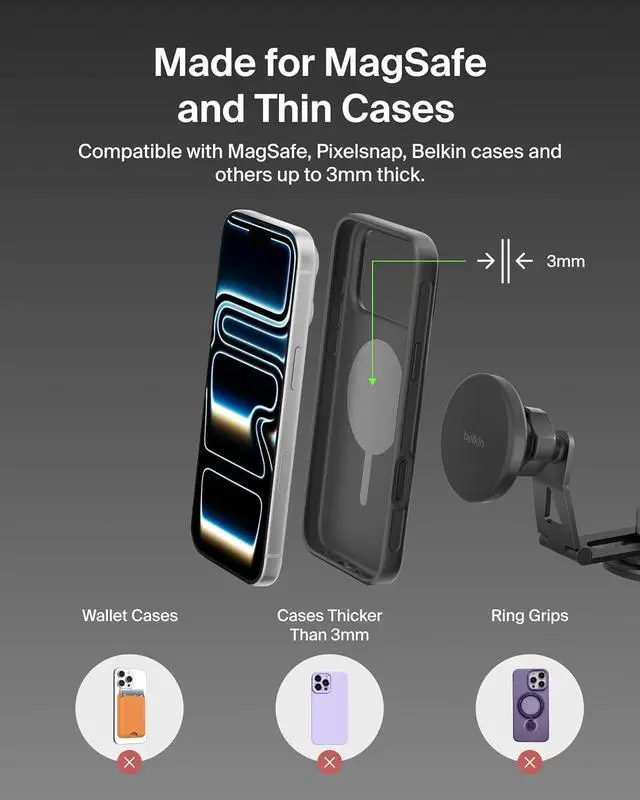 Alt view image 5 of 7 - Tesla Phone Mount Magnetic Wireless Car Mount for EV (Strong Magnet) w/ 3.3ft USB C Cable Qi2 MagSafe Compatible Fast Charging for iPhone 17/16/15 Model 3 Model Y etc. - Tesla Accessories
