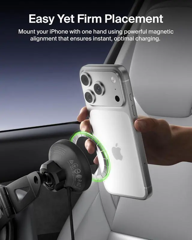 Alt view image 7 of 7 - Tesla Phone Mount Magnetic Wireless Car Mount for EV (Strong Magnet) w/ 3.3ft USB C Cable Qi2 MagSafe Compatible Fast Charging for iPhone 17/16/15 Model 3 Model Y etc. - Tesla Accessories