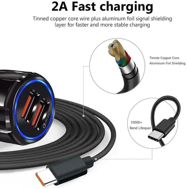 Alt view image 4 of 5 - Fast USB Car Type C Charger 30W Adapter for Moto G Power 2025/G Stylus/G Play/G Pure Edge Motorola One 5G Ace/Razr Carplay Cable for iPhone 16E 16 15 Pro Charging Galaxy & More Android Phone