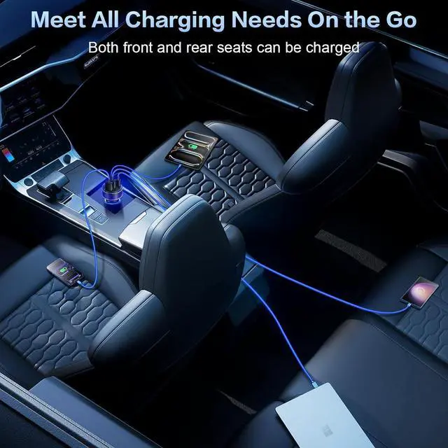 Alt view image 5 of 7 - USB C Car Charger Multi Port 90W Super Fast Charging Cigarette Lighter Adapter 4-in-1 Dual USB-C & USB-A Car Phone Power Adapter for iPhone 17/16/15/Pro Max iPad Galaxy S25 (Black 5-Pack)