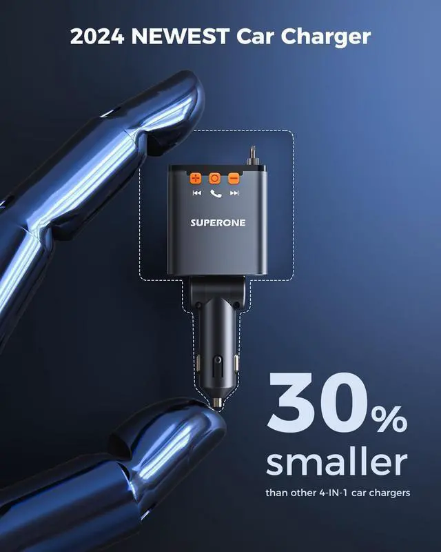 Alt view image 2 of 7 - 69W Retractable Car Charger with Dual Cables Compact Bluetooth 5.3 Car Adapter FM Transmitter Radio Receiver for Hands-Free Calls & MP3 Music USB C Fast Charging for iPhone Android
