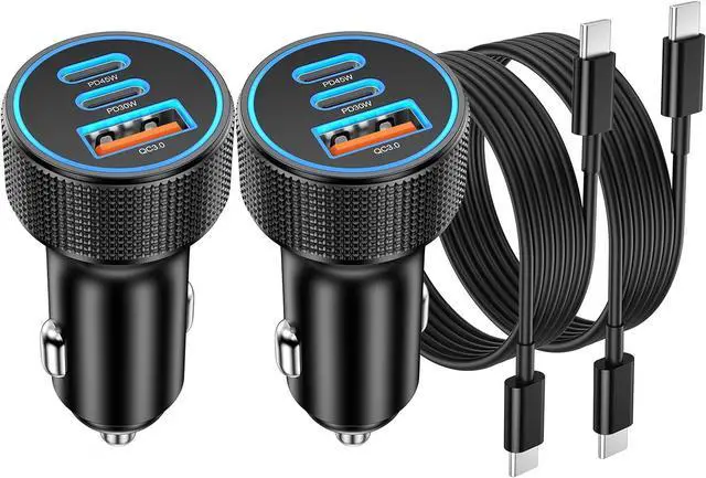 Main image of 93W USB C Car Charger 3-Port PD45W+30W Super Fast Charging Car Charger 12v Cigarette Lighter USB Charger Adapter + 6FT Type C Cord for Galaxy S26 S25 S24 A16 iPhone 17 16 15 Pro 2-Pack