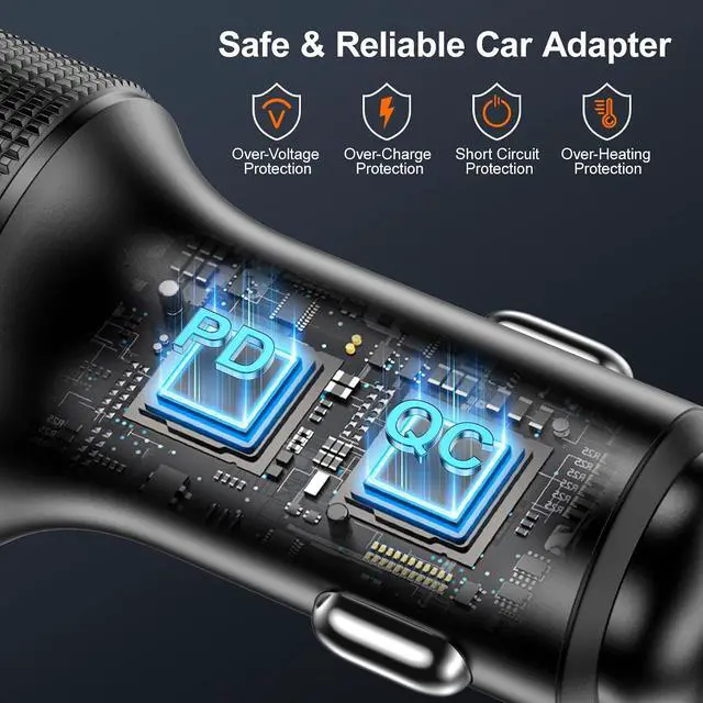 Alt view image 5 of 7 - 93W USB C Car Charger 3-Port PD45W+30W Super Fast Charging Car Charger 12v Cigarette Lighter USB Charger Adapter + 6FT Type C Cord for Galaxy S26 S25 S24 A16 iPhone 17 16 15 Pro 2-Pack