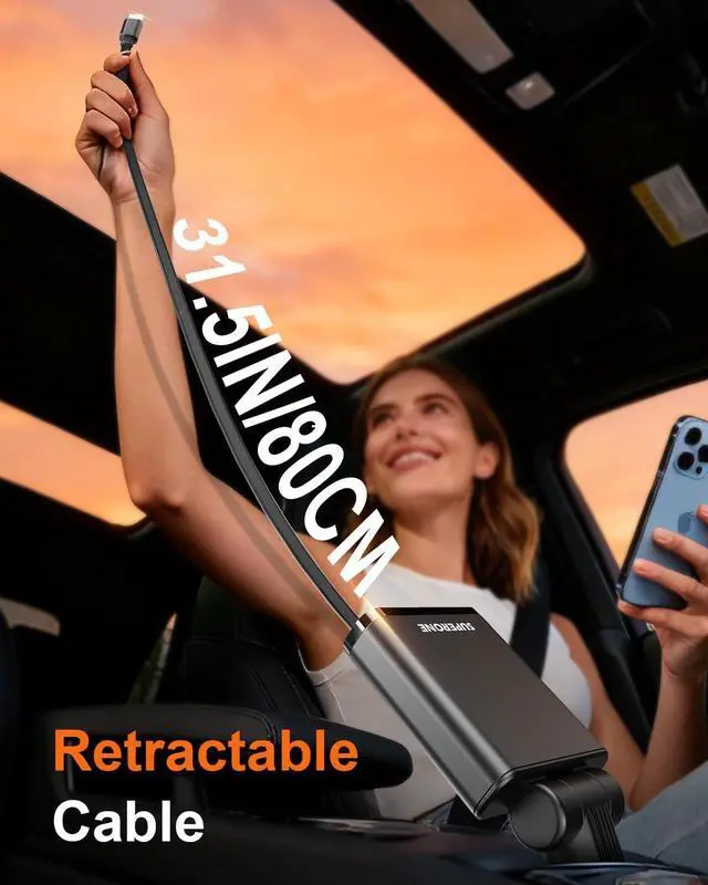 Alt view image 5 of 7 - Retractable Car Charge 63W Car Charger USB C Fast Charge Ultra-Compact | 70% Thinner Retractable Design 36W PD3.0 for iPhone 17 16 15 3-Port Charger Block 180° Adjustable Plug for Any Vehicle