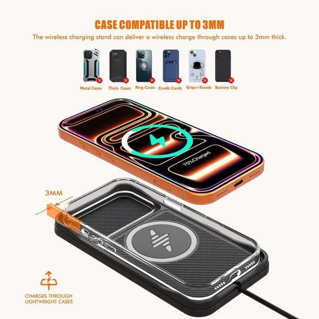 Alt view image 7 of 7 - Wireless Car Charger Pad for iPhone17/16/15/14/13/12 Non Slip Fast Wireless Charging Pad for Car Dashboard Console Portable USB A Wireless Phone Charger for Vehicle Travel Office