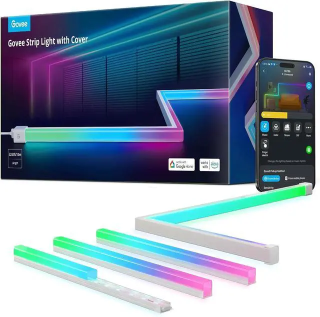 Main image of RGBIC LED Strip Lights 32.8ft with Covers Smart Lights Work with Alexa and Google Assistant LED Diffuser Channel with LED Lights for Bedroom Skirting Lines Studio Cabinet