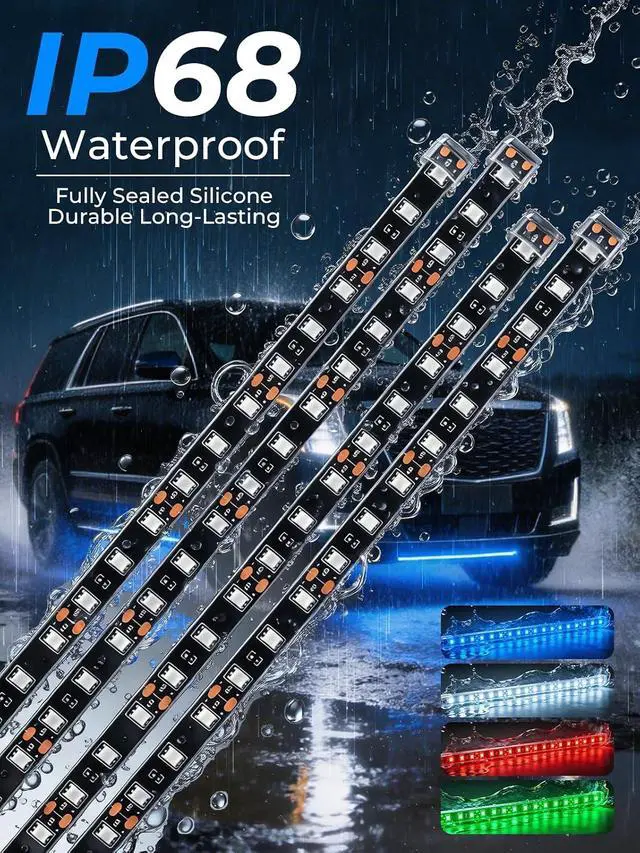 Alt view image 5 of 6 - Car LED Strip Lights IP68 Waterproof Cuttable 12inch Blue 4 Pcs | 12V Footwell & Underbody Lights 18pcs 5050 SMD interior & exterior light fits SUVs trucks motorcycles boats golf carts