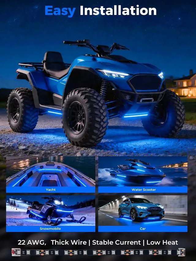Alt view image 2 of 6 - Car LED Strip Lights IP68 Waterproof Cuttable 12inch Blue 4 Pcs | 12V Footwell & Underbody Lights 18pcs 5050 SMD interior & exterior light fits SUVs trucks motorcycles boats golf carts