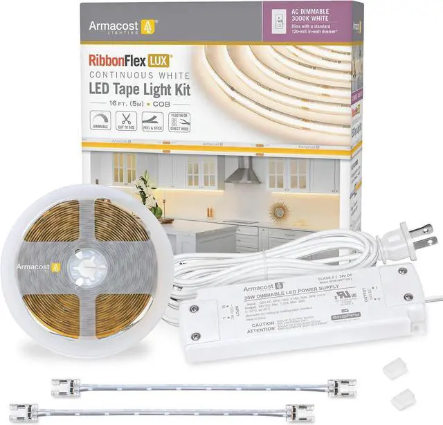 Main image of RibbonFlex LUX AC Dimmable White COB LED Strip Light Kit Soft White 3000K 421570