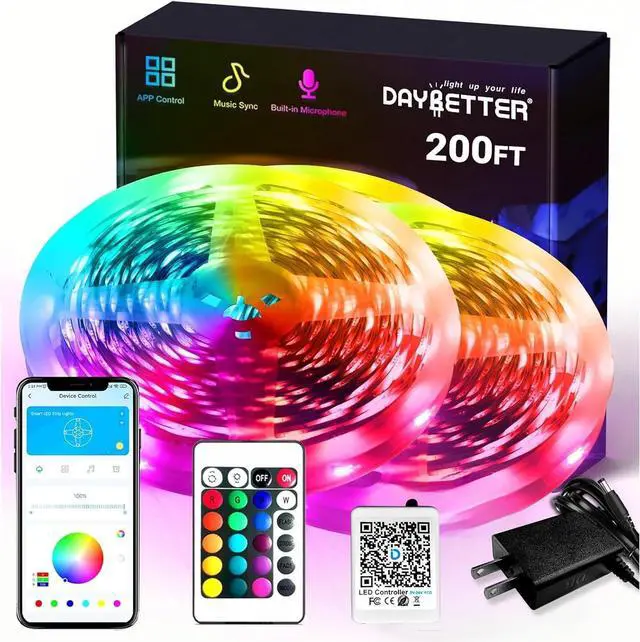 Main image of Smart RGB Led Strip Lights 200ft Led Lights for Bedroom with App Control Multicolor Changing Led Light Strips Apply for Home Decor Living Room Kitchen Home Party Decoration