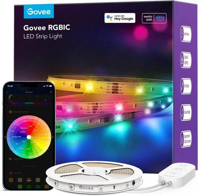 Main image of RGBIC Alexa LED Strip Light 32.8ft Smart WiFi LED Lights Work with Alexa and Google Assistant Segmented DIY Music Sync Color Changing LED Strip Lights for Room Kitchen Desk Holiday