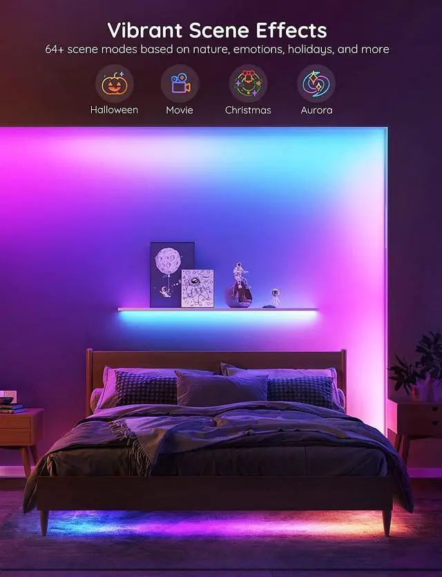 Alt view image 5 of 7 - RGBIC Alexa LED Strip Light 32.8ft Smart WiFi LED Lights Work with Alexa and Google Assistant Segmented DIY Music Sync Color Changing LED Strip Lights for Room Kitchen Desk Holiday