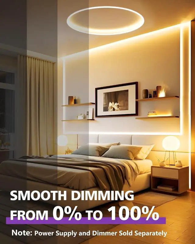 Alt view image 4 of 7 - 24V LED Strip Lights Warm White 2700K 26.2ft Cuttable Tape Backed 3oz PCB UL Listed 1325 Lumen/m CRI>95 IP20 Lighting for Bedroom Kitchen Under Cabinets (Power Source Not Included)