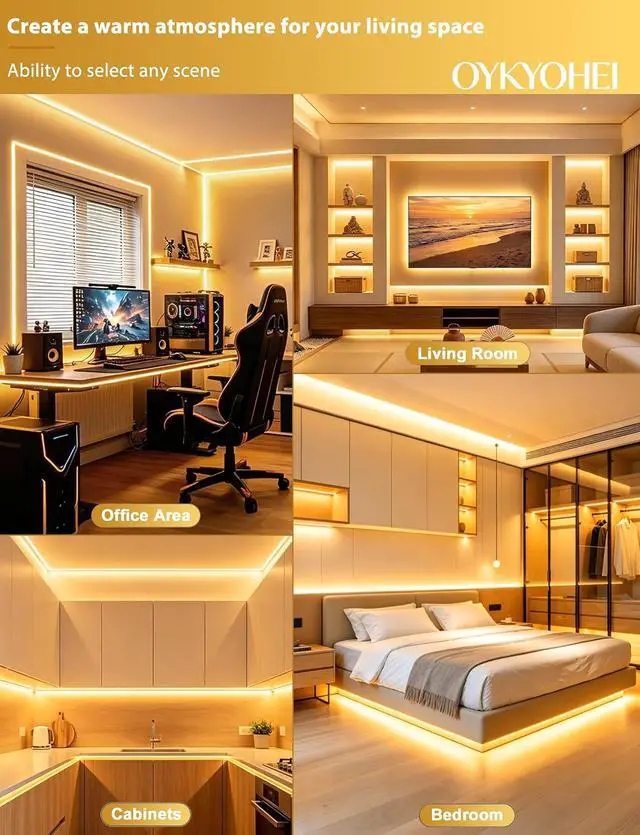 Alt view image 7 of 7 - COB LED Strip Lights 9.84Ft Warm White Dimmable Self-Adhesive Led Rope Light with Remote Waterproof Cuttable 24V Flexible Neon Under Cabinet Tape Lighting for Bedroom Kitchen TV 10 mm Width