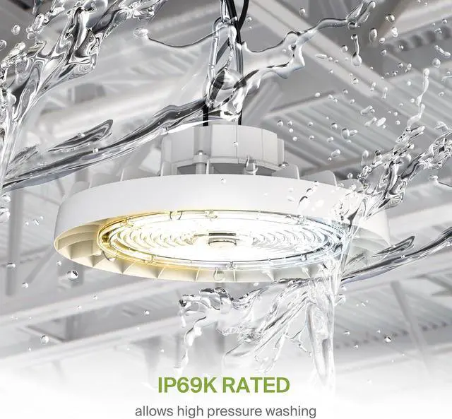 Alt view image 6 of 7 - 150W LED High Bay UFO Lighting Commercial Shop Ceiling Light ?3CCT Dimmable IP69K Waterproof ?23600LM 3000-5000K 120-277V DLC Premium & UL Listed ?for Warehouse Garage Workshop ?White