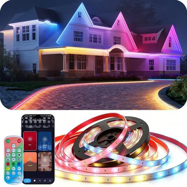 Main image of RGB LED Strip Lights Outdoor 65.6ft Smart LED Outdoor Lights with Alexa Google Assistant App Control Music Sync Timer IP67 Waterproof Light Strip for Balcony Roof Garden Pool Decor