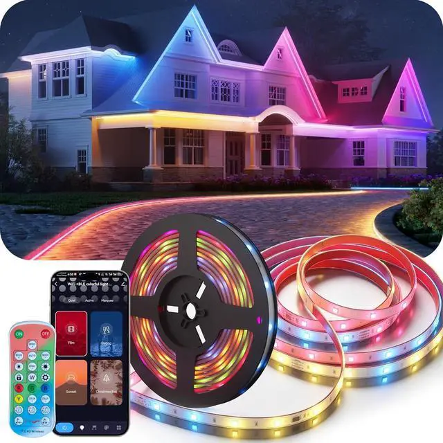 Main image of 98.4ft Outdoor LED Strip Lights Smart RGB LED Outdoor Lights with Alexa Google Assistant App Control Music Sync Timer IP67 Waterproof Light Strip for Balcony Roof Patio Pool Decor