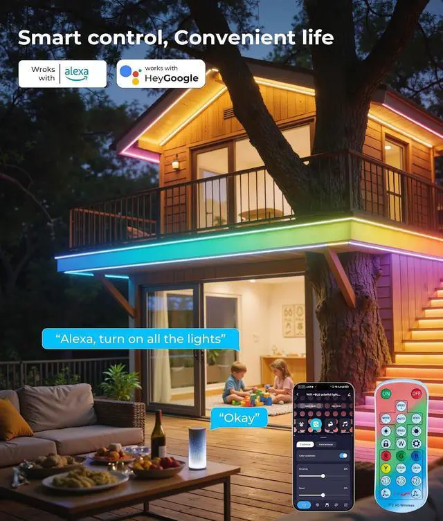 Alt view image 4 of 7 - RGB LED Strip Lights Outdoor 65.6ft Smart LED Outdoor Lights with Alexa Google Assistant App Control Music Sync Timer IP67 Waterproof Light Strip for Balcony Roof Garden Pool Decor