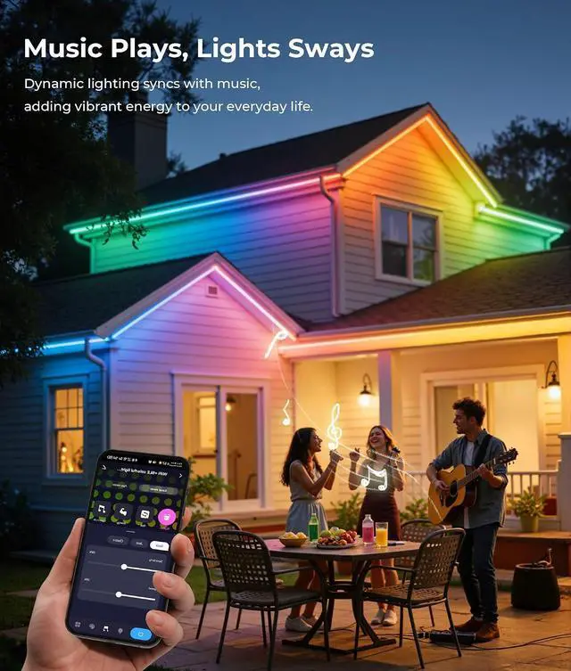 Alt view image 2 of 7 - RGB LED Strip Lights Outdoor 65.6ft Smart LED Outdoor Lights with Alexa Google Assistant App Control Music Sync Timer IP67 Waterproof Light Strip for Balcony Roof Garden Pool Decor