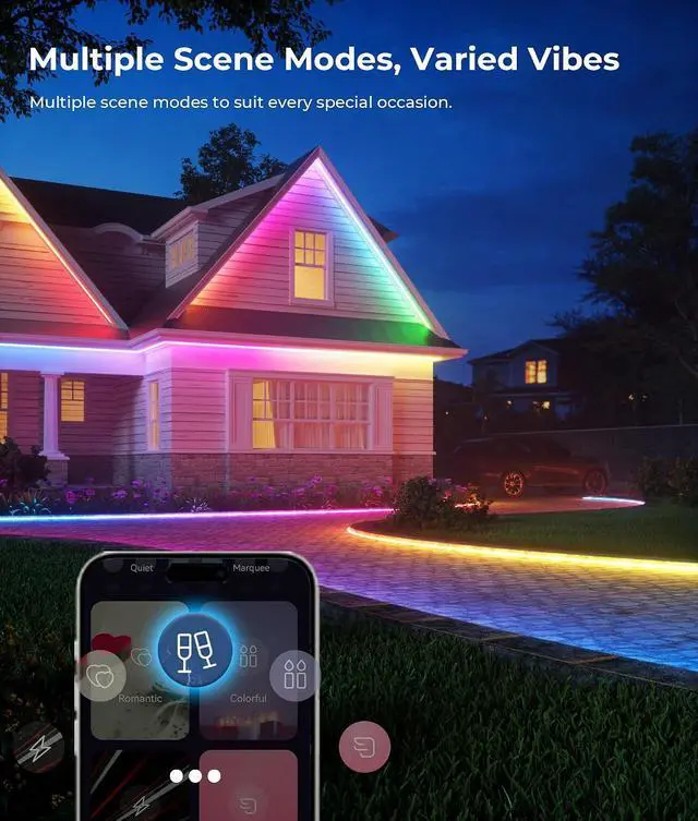 Alt view image 3 of 7 - RGB LED Strip Lights Outdoor 65.6ft Smart LED Outdoor Lights with Alexa Google Assistant App Control Music Sync Timer IP67 Waterproof Light Strip for Balcony Roof Garden Pool Decor