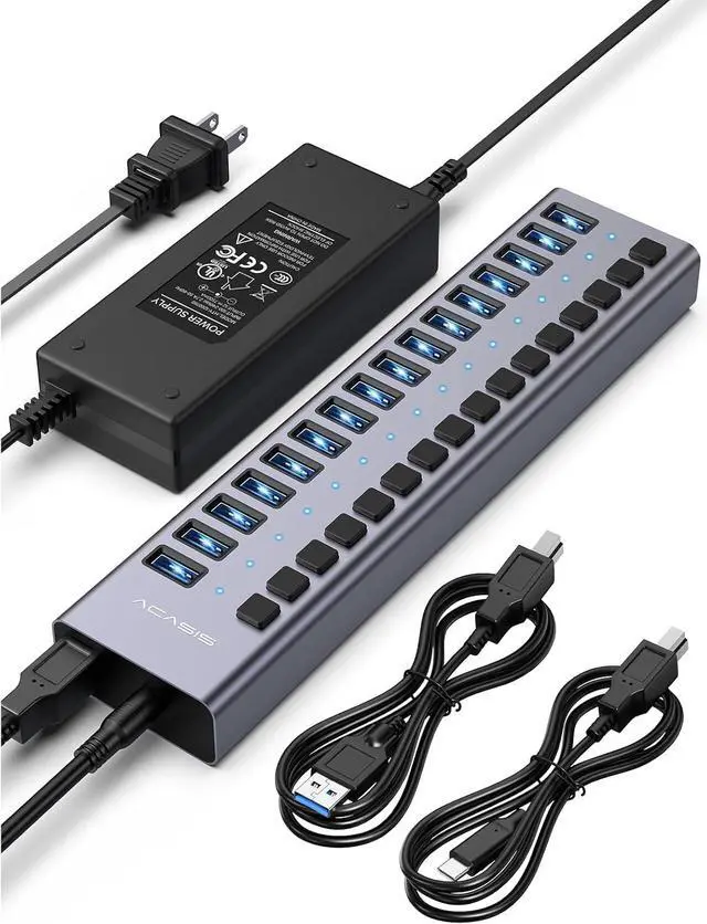 Main image of Powered USB 3.2 Hub 16 Ports USB 3.2 Hub with 10Gbps Data SpeedAluminum Housing USB Hub Powered with 96W Power Adapter USB Hub for PC/Laptop Computer Flash Drive Printer Camera