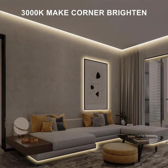 Alt view image 2 of 7 - 16.4ft COB LED Strip Light with Remote 3000K Ra93+ Dimmable Bright Warm White Led COB Strip Light White Continuous Led Strip Light for Mirror Stair Cabinet Room
