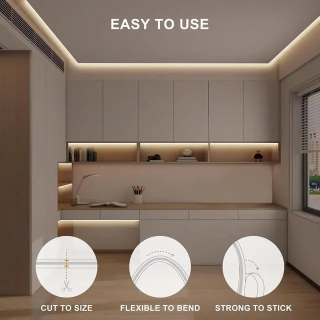 Alt view image 5 of 7 - 16.4ft COB LED Strip Light with Remote 3000K Ra93+ Dimmable Bright Warm White Led COB Strip Light White Continuous Led Strip Light for Mirror Stair Cabinet Room
