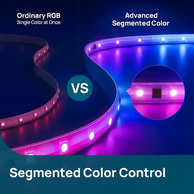 Alt view image 2 of 7 - 10ft Smart LED Strip Lights - AuraScape Segmented Color Changing WiFi Light Strip - Compatible with Alexa & Google Home - DIY Dynamic Lighting for Bedroom Living Room Gaming Setup & Kitchen
