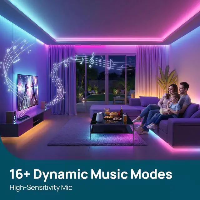 Alt view image 4 of 7 - 10ft Smart LED Strip Lights - AuraScape Segmented Color Changing WiFi Light Strip - Compatible with Alexa & Google Home - DIY Dynamic Lighting for Bedroom Living Room Gaming Setup & Kitchen