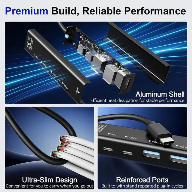 Alt view image 7 of 7 - USB C Hub 5 in 1 USBC to HDMI Adapter with 4K@60Hz 100W Power Delivery USB-C 5Gbps 2 × USB-A 3.0 5Gbps USBC Splitter Docking Station for MacBook iPad Pro iPhone 17/16 Windows