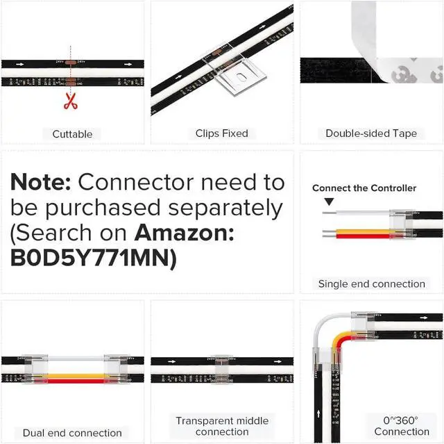 Alt view image 6 of 7 - WS2811 Smart IC RGB FCOB COB LED Strip UL Listed 720LEDs/m High Density Color Chasing Uniform Light DC12V 16.4FT 12mm Width Black PCB for Home Party DIY Decor(No Adapter or Controller)