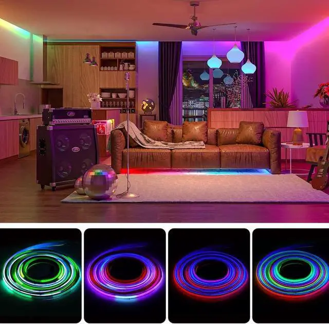 Alt view image 7 of 7 - WS2811 Smart IC RGB FCOB COB LED Strip UL Listed 720LEDs/m High Density Color Chasing Uniform Light DC12V 16.4FT 12mm Width Black PCB for Home Party DIY Decor(No Adapter or Controller)