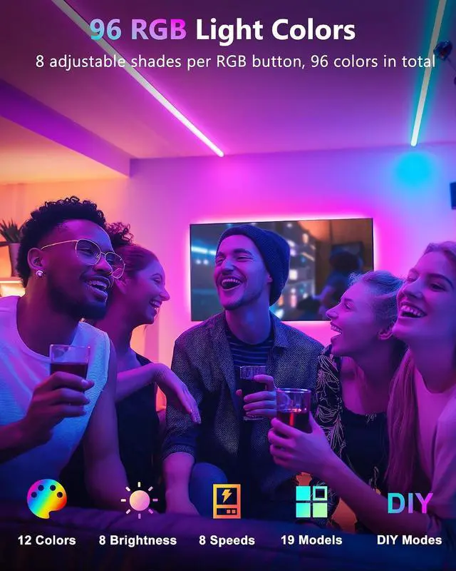 Alt view image 2 of 7 - LED Strip Lights Small LED Light Strips Dimmable RGB 5050 Color Changing LED Tape Light with Remote and UL-Listed Adapter for TV Backlight Bedroom Cabinet Shelf Display