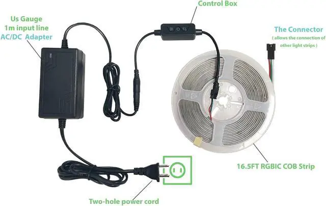 Alt view image 2 of 7 - RGBW COB LED Strip Light Kit 16.5ft Color Changing Multicolor Neutral White Cuttable Adhesive Lights Strip ETL Listed for Bedroom Party Decoration with Remote & APP Control (AC/DC Adapter Included)