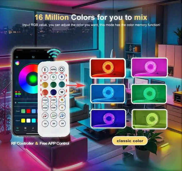 Alt view image 5 of 7 - RGBW COB LED Strip Light Kit 16.5ft Color Changing Multicolor Neutral White Cuttable Adhesive Lights Strip ETL Listed for Bedroom Party Decoration with Remote & APP Control (AC/DC Adapter Included)