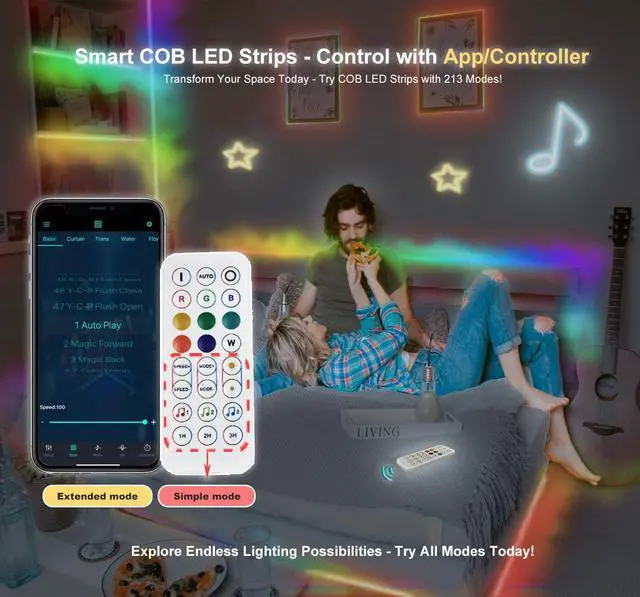 Alt view image 7 of 7 - RGBW COB LED Strip Light Kit 16.5ft Color Changing Multicolor Neutral White Cuttable Adhesive Lights Strip ETL Listed for Bedroom Party Decoration with Remote & APP Control (AC/DC Adapter Included)