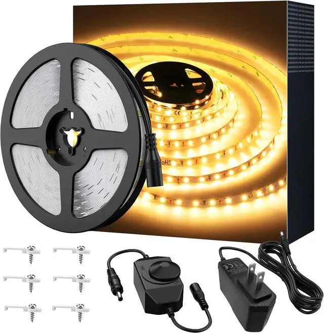 Main image of Warm LED Strip Lights 16.4ft Dimmable Strip Lighting 3000K 5m 12v Tape Light 2835 LEDs Flexible Warm White Rope Light for Home Kitchen Under Cabinet Bedroom Christmas Decor Non-Waterproof